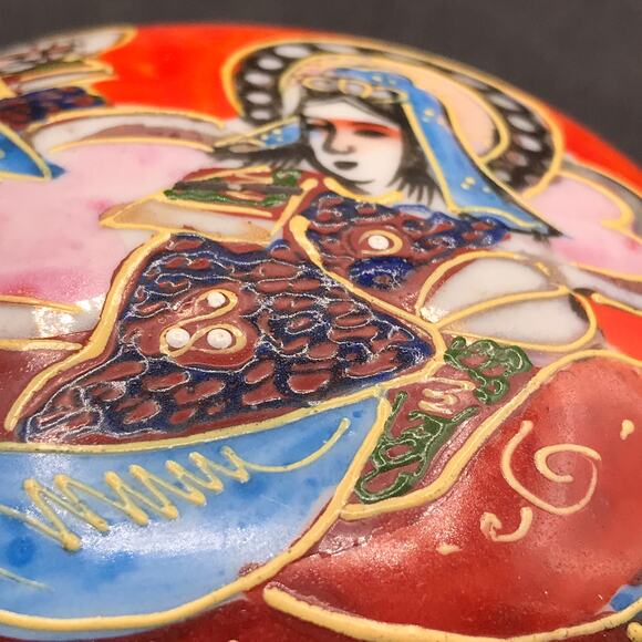 Antique Asian Hand Painted Moriage Porcelian Vanity Trinket Box Marked Foreign - Picture 6 of 10